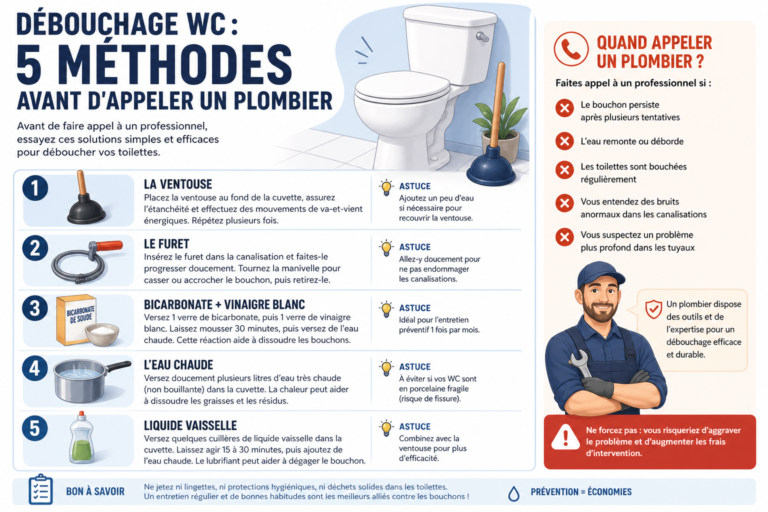 Déboucher WC bouché : 5 méthodes avant d'appeler un plombier