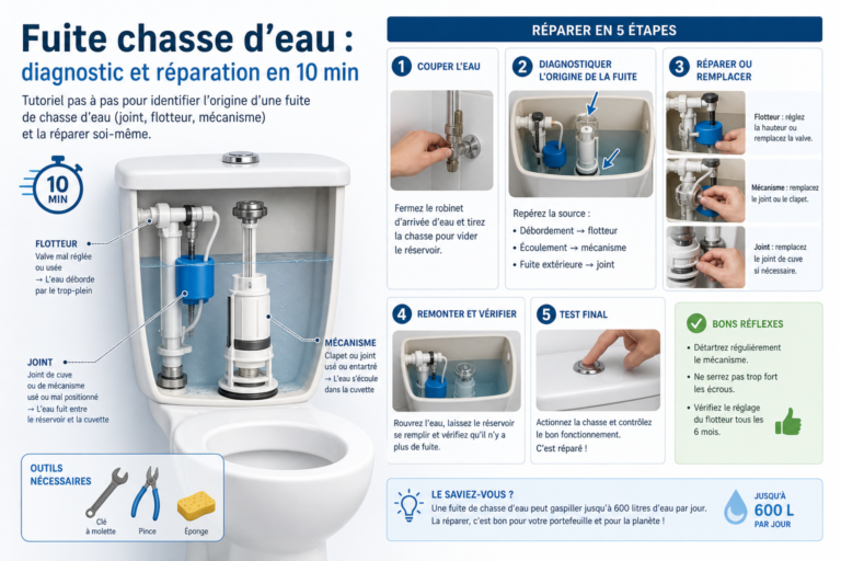 Fuite chasse d'eau réparation : diagnostic et fix en 10 min