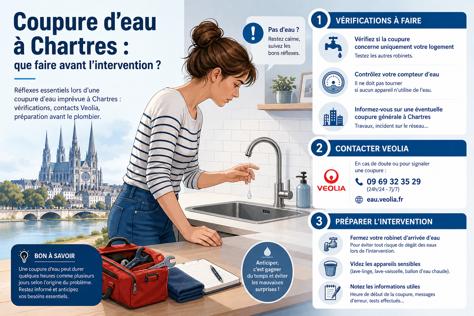 Coupure d'eau Chartres que faire : guide réflexes 2026