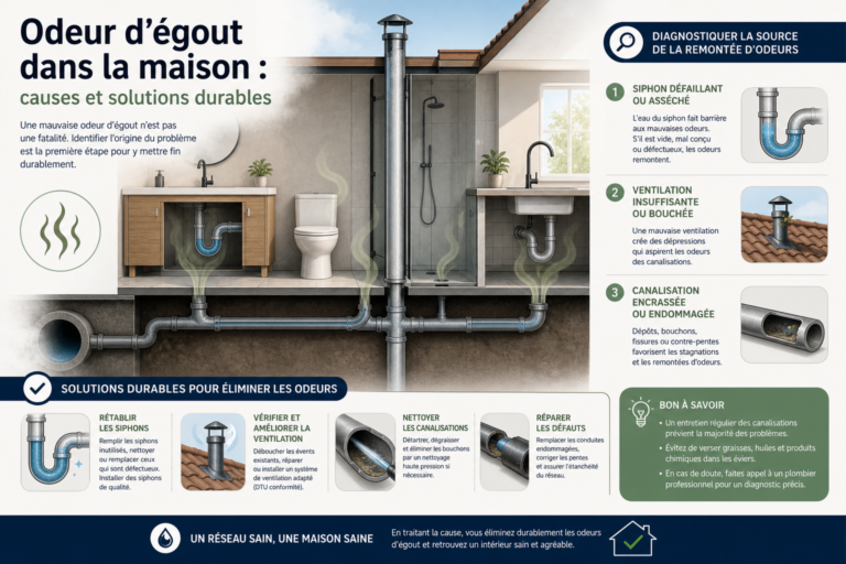 Odeur égout maison : causes et solutions durables 2026